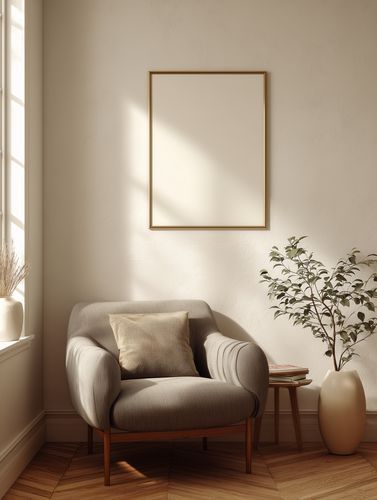 Empty-frame reading nook room scene template